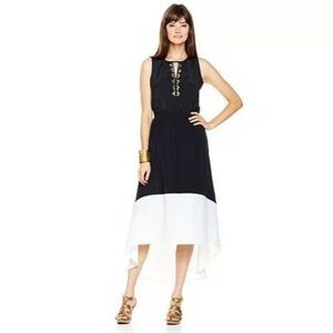 Kyle By Kyle Beaded High-Low Hem Dress Black White Large